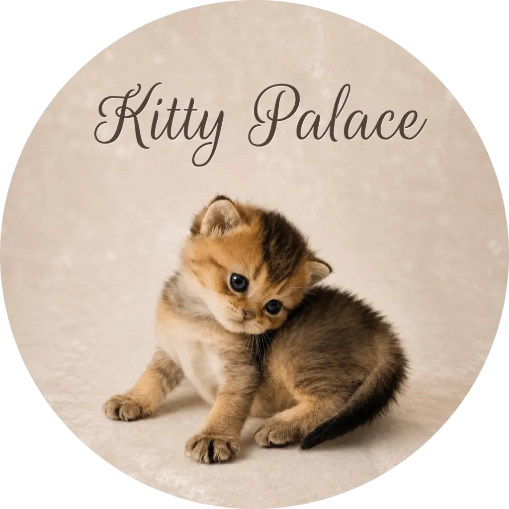 Adorable fluffy scottish straight golden kitten sitting on a soft neutral beige background