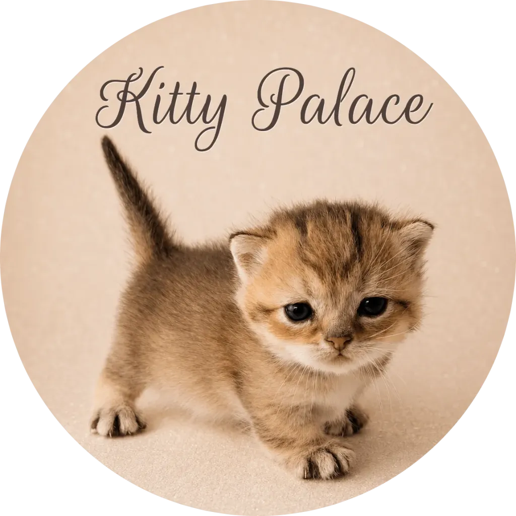 Tiny golden mucnhkin kitten stands on a soft neutral