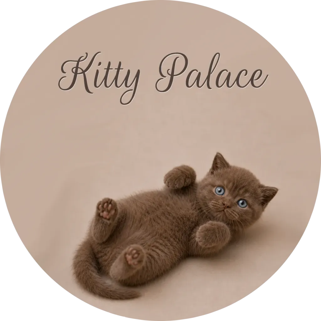 Oscar, a British shorthair Rare Cinnamon (Chocolate Line) cat for sale, lying playfully on his back with blue eyes and paws up