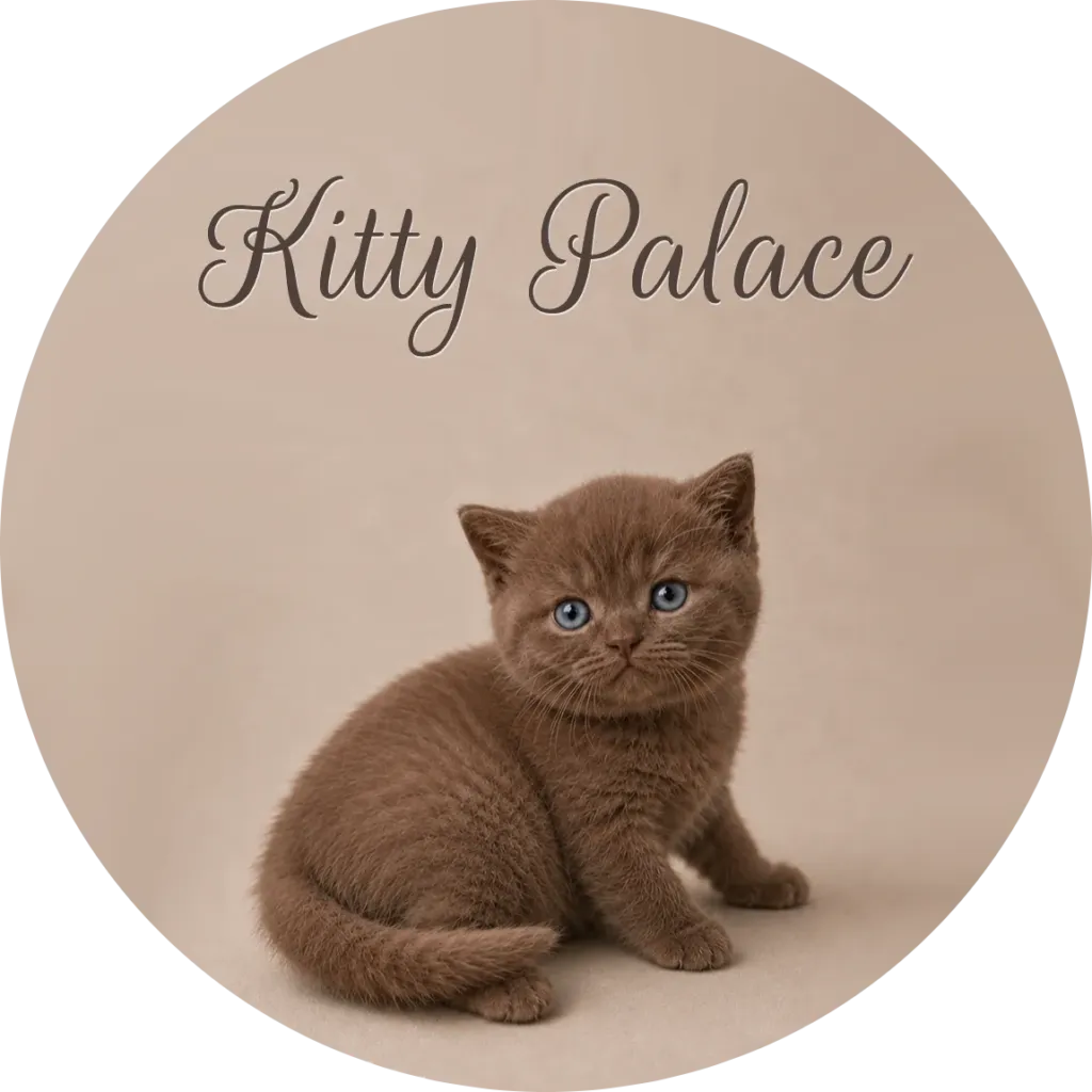 Oscar the male British shorthair Rare Cinnamon (Chocolate Line) cat for sale, sitting upright and looking up with bright blue eyes